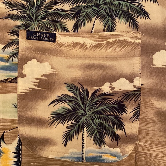 Chaps Ralph Lauren tropical button down shirt. XL tan green blue yellow black - Picture 5 of 7